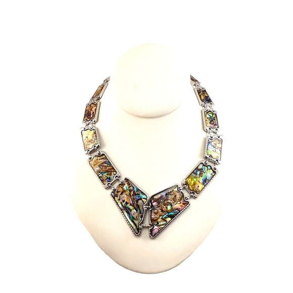 Queen of the Sea Natural Abalone Paua Silver Abalone Shell and Silver Tone State - Picture 9 of 9